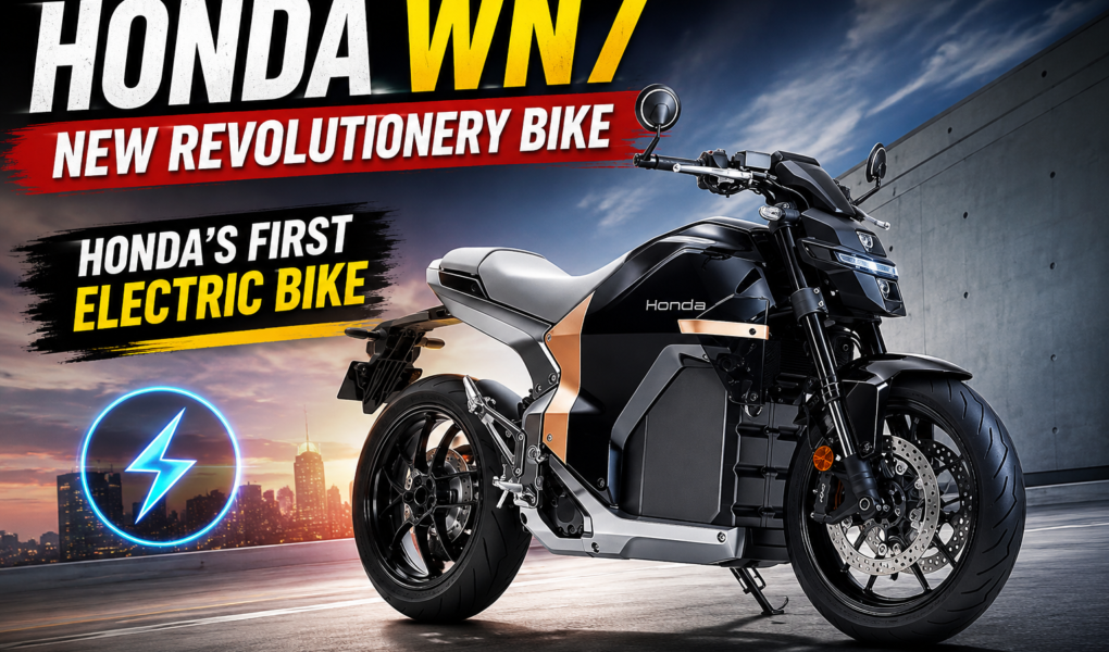 Honda WN7 Electric Motorcycle with futuristic naked bike styling.