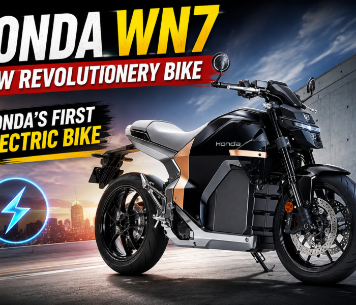 Honda WN7 Electric Motorcycle with futuristic naked bike styling.