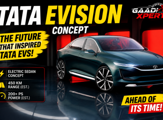 Tata EVision concept electric sedan showcasing futuristic exterior design with sleek LED lighting and premium styling.