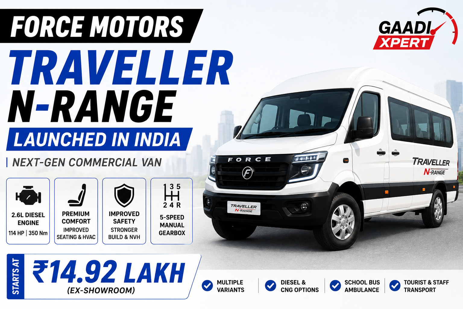 Force Motors Traveller N-Range commercial van launched in India with new design and upgraded features