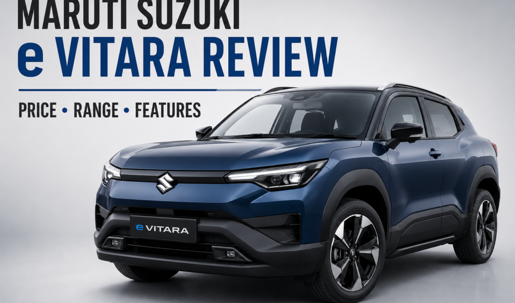 Maruti Suzuki e Vitara electric SUV front view showing futuristic exterior design in 2026