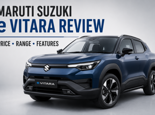 Maruti Suzuki e Vitara electric SUV front view showing futuristic exterior design in 2026