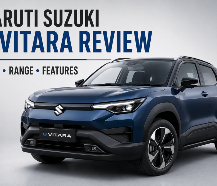 Maruti Suzuki e Vitara electric SUV front view showing futuristic exterior design in 2026
