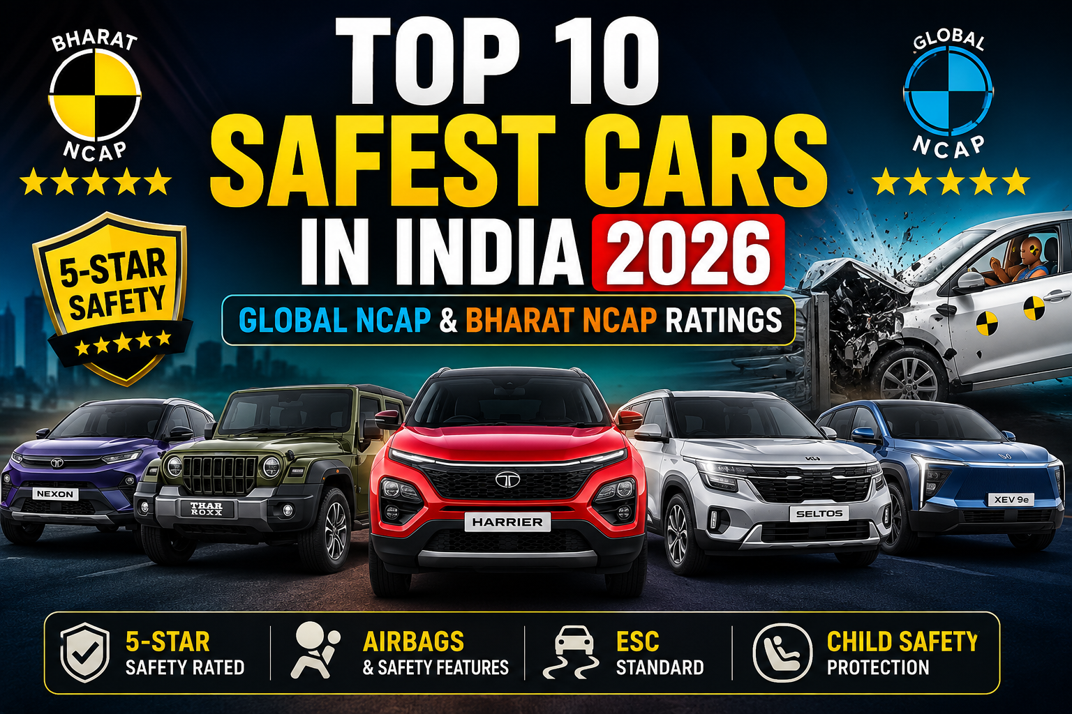Top 10 Safest Cars in India 2026 (Global NCAP & Bharat NCAP Ratings)